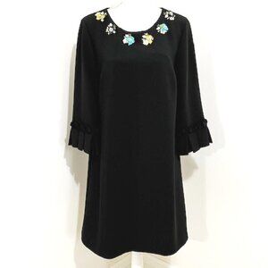 Tahari ASL Embellished-Neck Black Shift Dress Size 10
